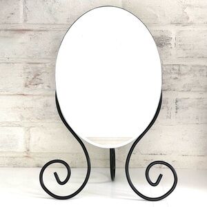 Vtg IKEA Myken Oval Vanity Mirror Adjustable Scroll Black Metal Legs Tabletop